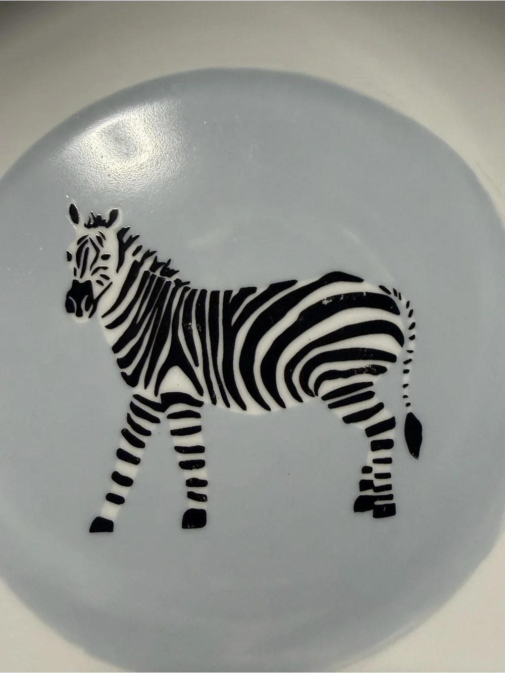 Martha Stewart White Dinner Plates with Light Blue Center and Zebra Motif